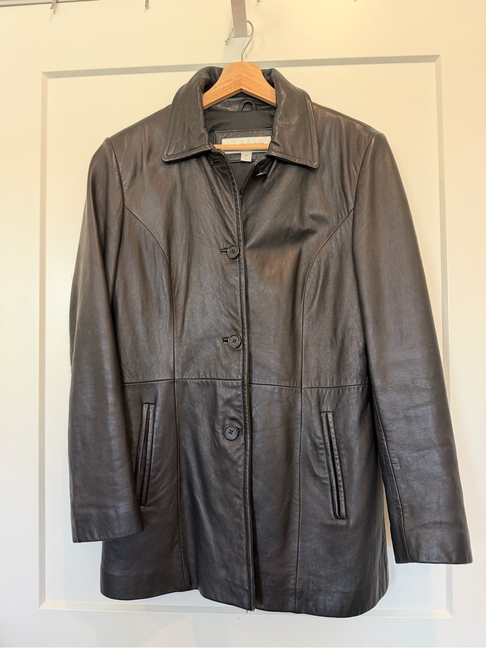 Vtg 90s black smooth leather chic minimalist goth jacket size M